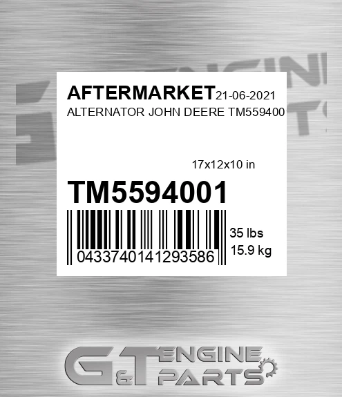 TM5594001 Alternator John Deere Tm5594001 for AFTERMARKET