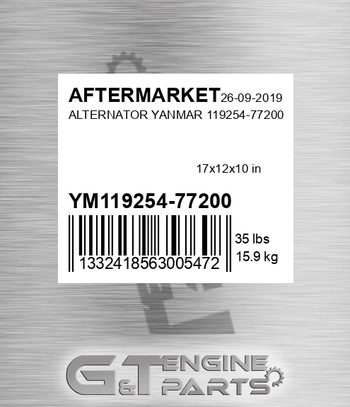 YM119254-77200 Alternator Yanmar 119254-77200