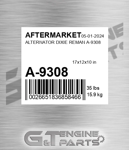 A-9308 Alternator Dixie Reman A-9308 for AFTERMARKET