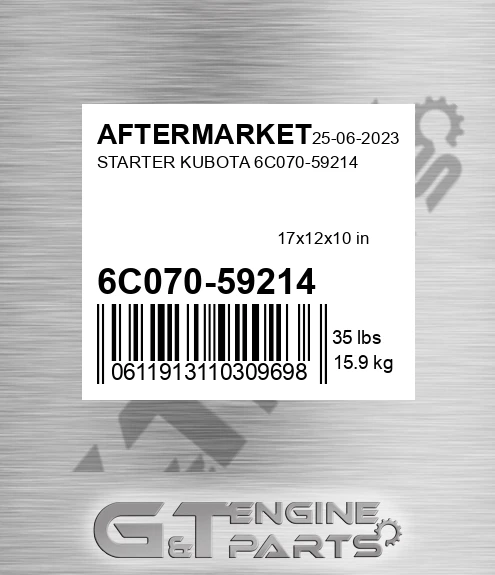 6C070-59214 Starter Kubota 6c070-59214 for AFTERMARKET