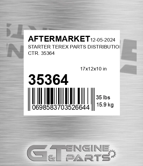 35364 Starter Terex Parts Distribution Ctr. for AFTERMARKET