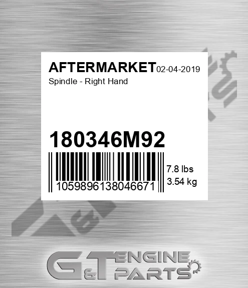 180346M92 Spindle - Right Hand for AFTERMARKET