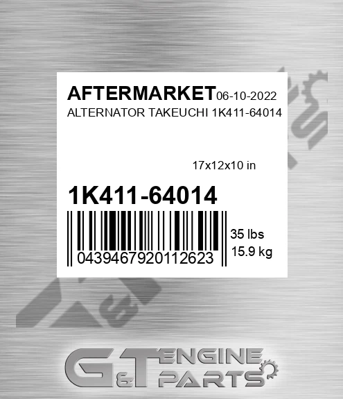 1K411-64014 Alternator Takeuchi 1k411-64014