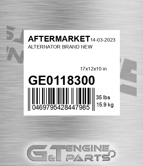 GE0118300 Alternator Brand New for AFTERMARKET