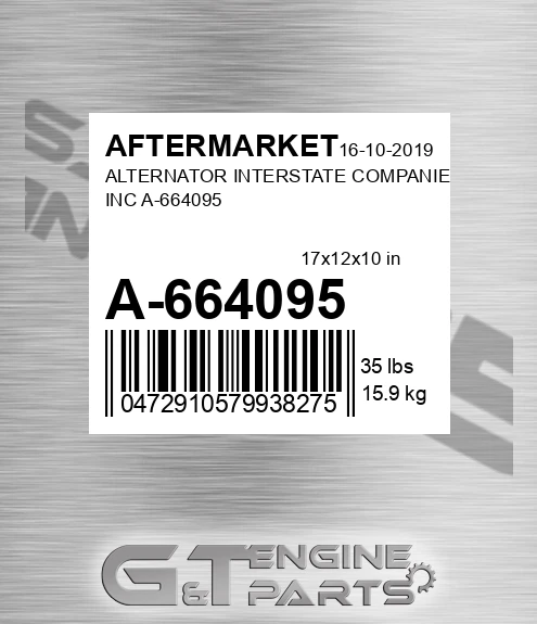 A-664095 Alternator Interstate Companies Inc A-664095 for AFTERMARKET