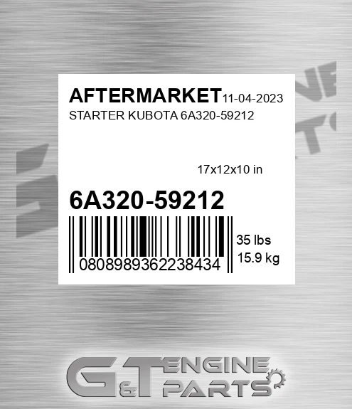 6A320-59212 Starter Kubota 6a320-59212 for AFTERMARKET