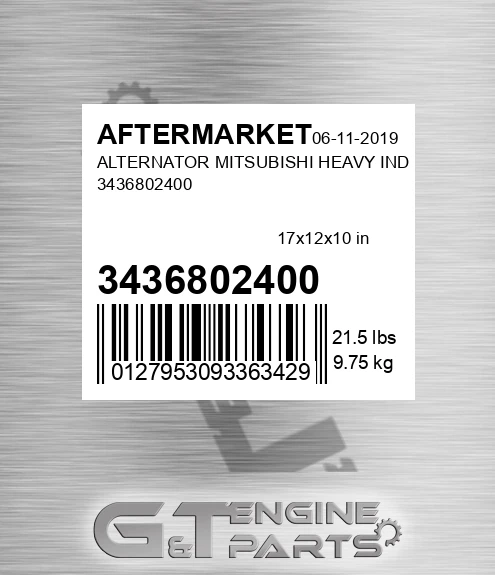 3436802400 Alternator Mitsubishi Heavy Ind 3436802400
