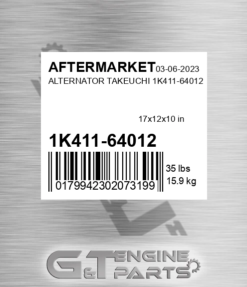 1K411-64012 Alternator Takeuchi 1k411-64012