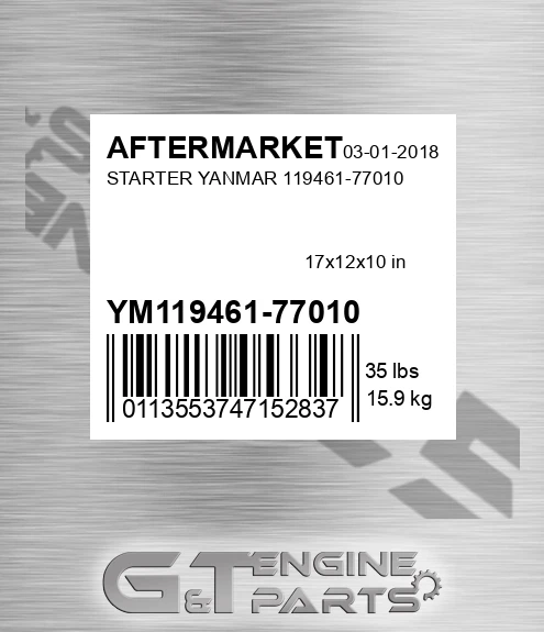 YM119461-77010 Starter Yanmar 119461-77010 for AFTERMARKET