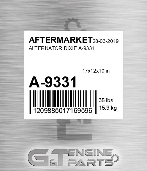 A-9331 Alternator Dixie A-9331 for AFTERMARKET
