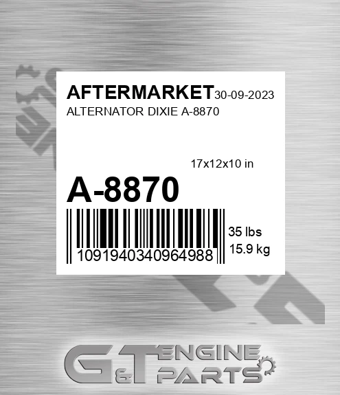 A-8870 Alternator Dixie A-8870 for AFTERMARKET