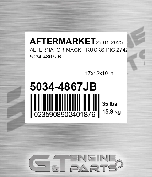 5034-4867JB Alternator Mack Trucks Inc 2742 5034-4867jb for AFTERMARKET