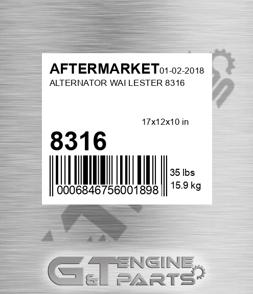 8316 AFTERMARKET Alternator Wai Lester