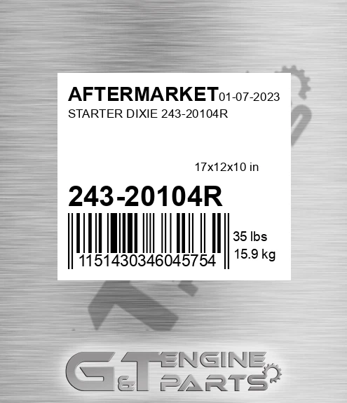 243-20104R Starter Dixie 243-20104r for AFTERMARKET