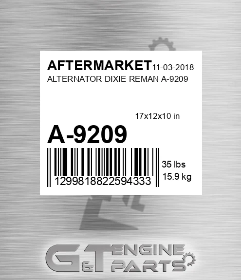 A-9209 Alternator Dixie Reman A-9209 for AFTERMARKET