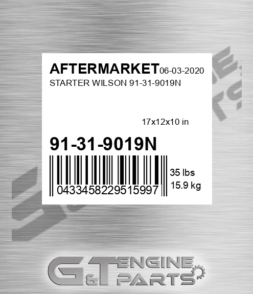91-31-9019N Starter Wilson 91-31-9019n for AFTERMARKET