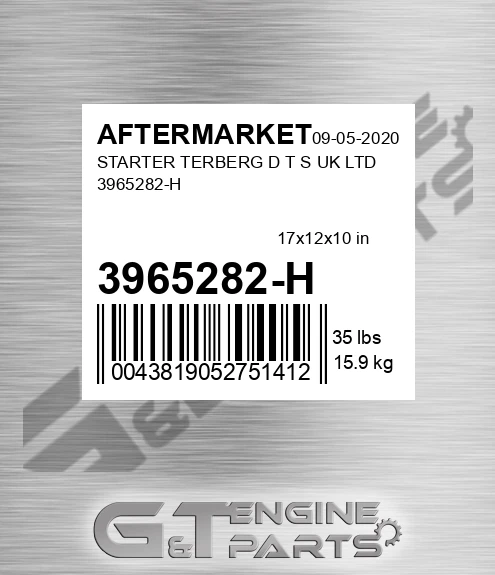 3965282-H Starter Terberg D T S Uk Ltd 3965282-h for AFTERMARKET