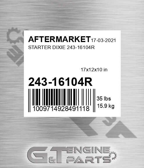 243-16104R Starter Dixie 243-16104r for AFTERMARKET