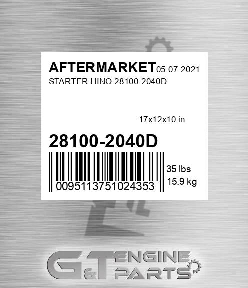 28100-2040D Starter Hino 28100-2040d for AFTERMARKET