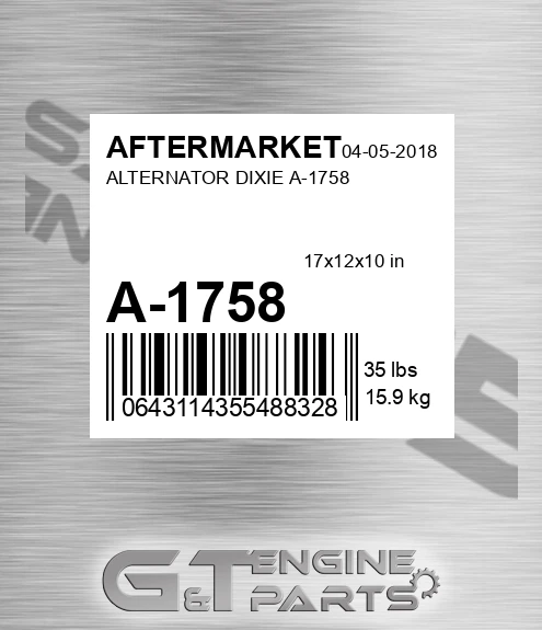 A-1758 Alternator Dixie A-1758 for AFTERMARKET