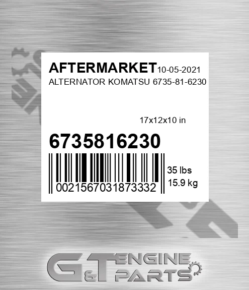 6735816230 Alternator Komatsu for AFTERMARKET