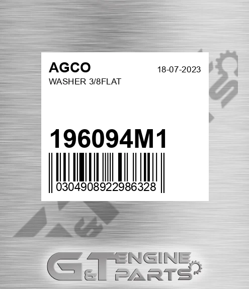 196094M1 Washer 3/8flat for AGCO