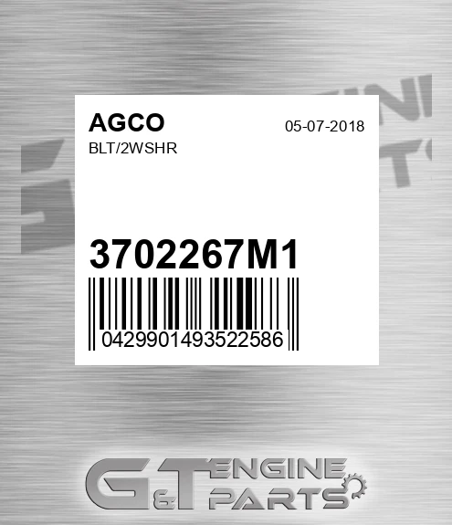 3702267M1 Blt/2wshr for AGCO