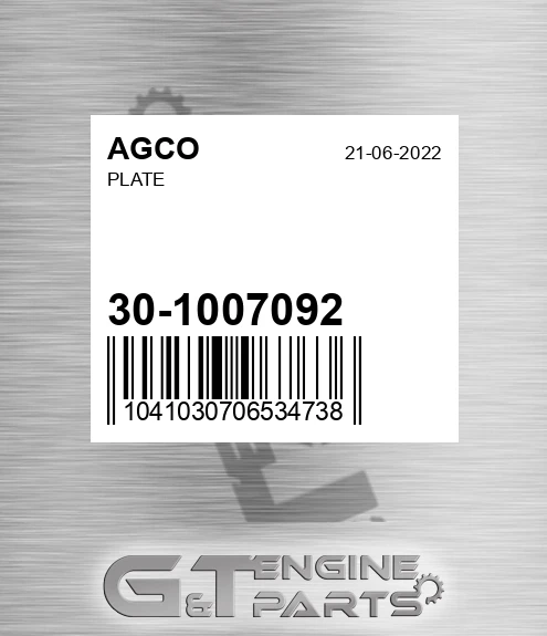 30-1007092 Plate for AGCO
