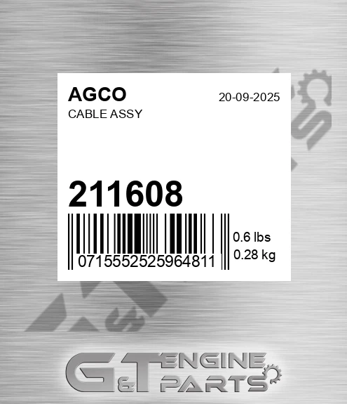 211608 Cable Assy for AGCO