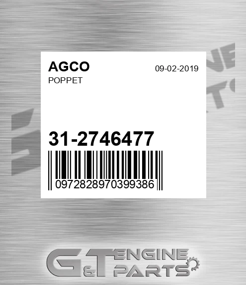 31-2746477 Poppet for AGCO