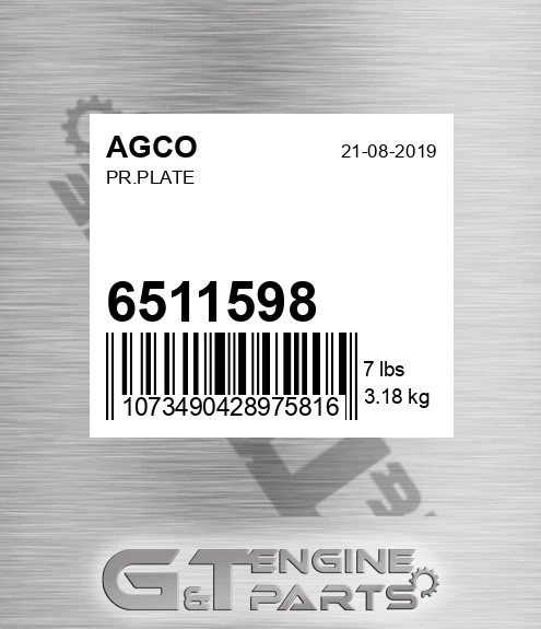 6511598 AGCO Pr.plate