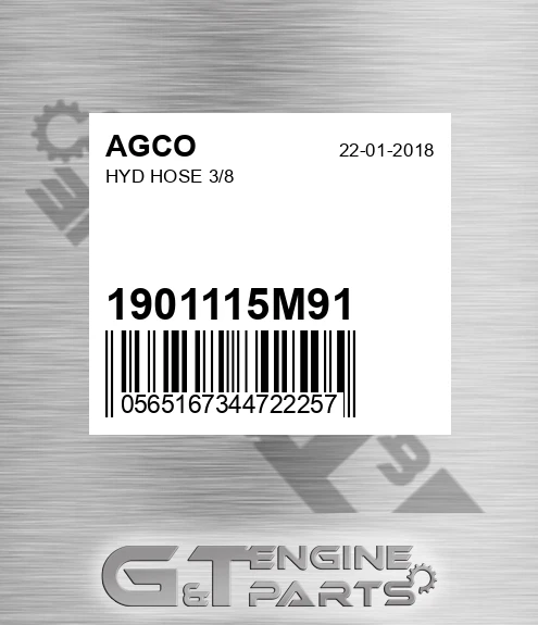 1901115M91 Hyd Hose 3/8 for AGCO