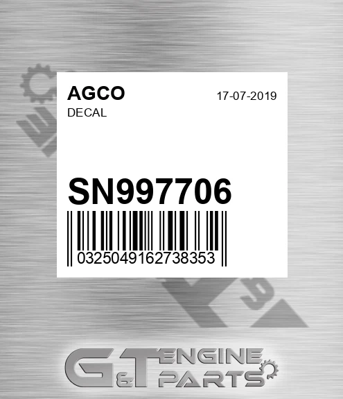SN997706 Decal for AGCO