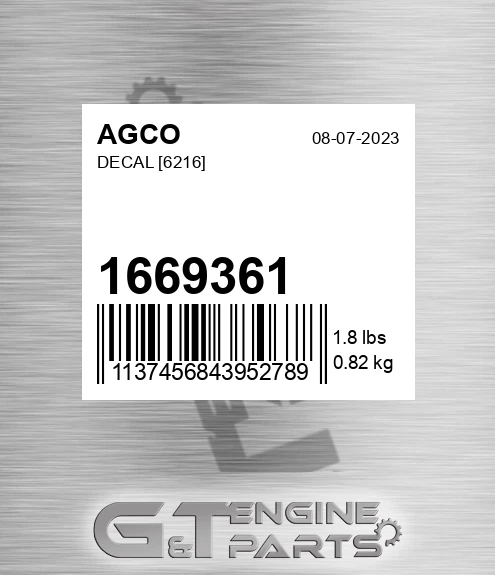 1669361 Decal [6216] for AGCO