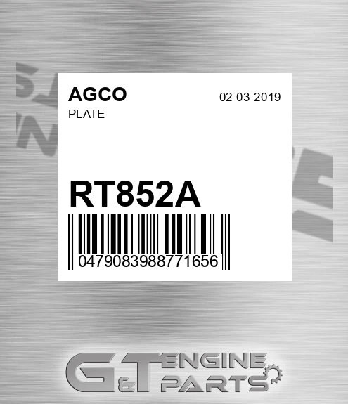 RT852A AGCO Plate
