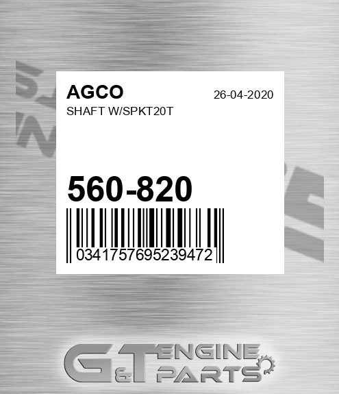 560-820 Shaft W/spkt20t