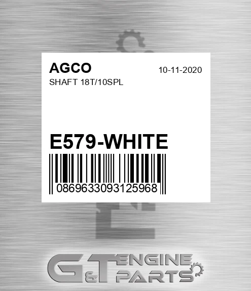 E579-WHITE Shaft 18t/10spl