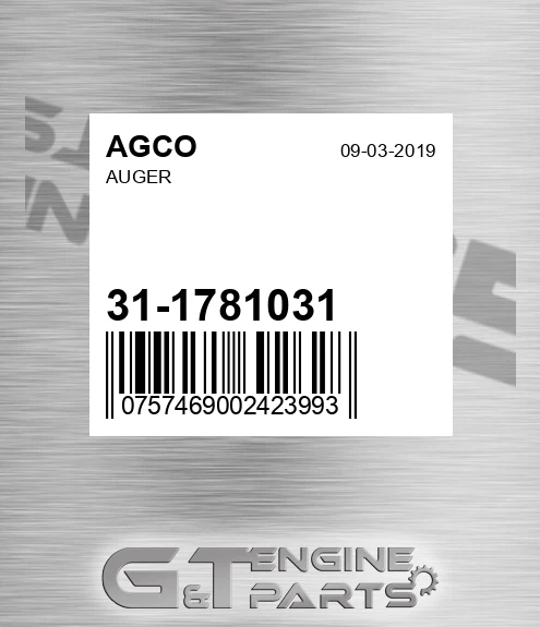 31-1781031 Auger for AGCO