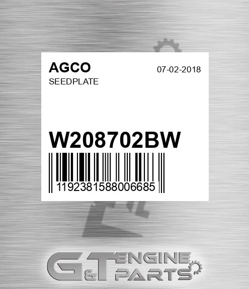 W208702BW AGCO Seedplate