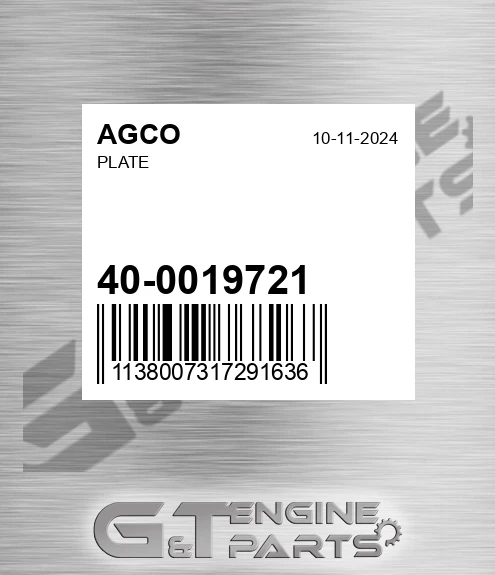 40-0019721 AGCO Plate