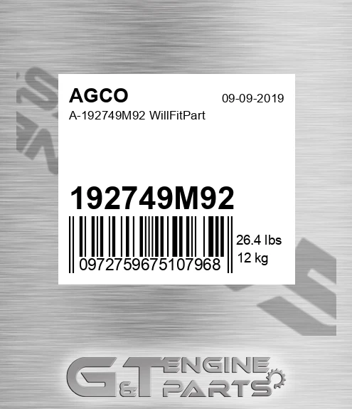 192749M92 AGCO A- Willfitpart