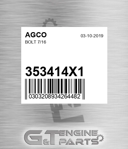 353414X1 Bolt 7/16 for AGCO