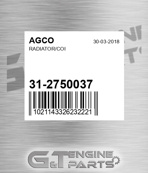 31-2750037 Radiator/coi for AGCO