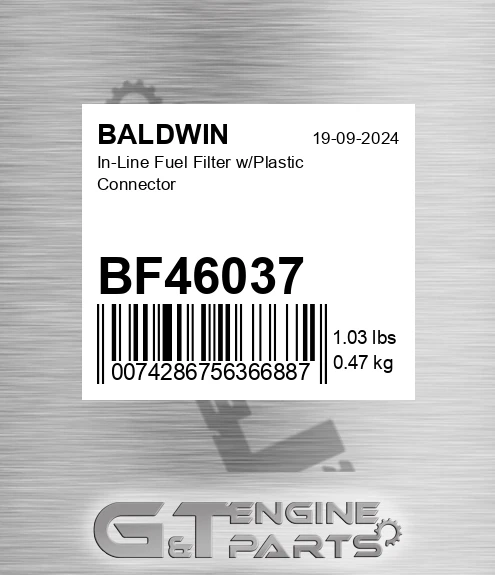BF46037 BALDWIN In-line Fuel Filter W/plastic Connector