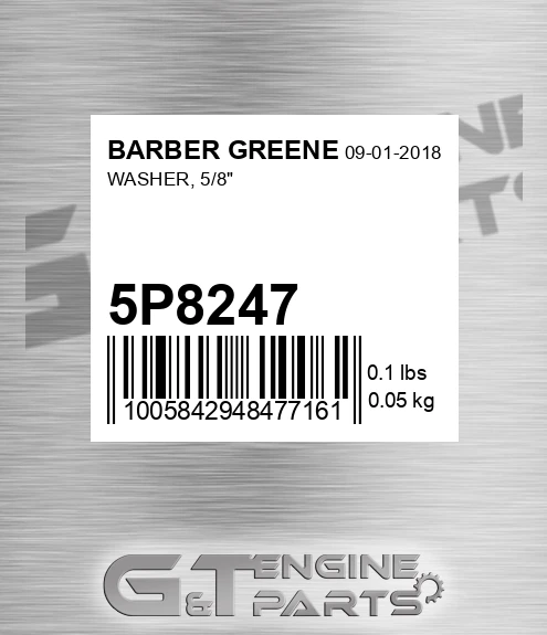 5P8247 BARBER GREENE Washer, 5/8"