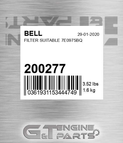 200277 BELL Filter Suitable 7e0975bq