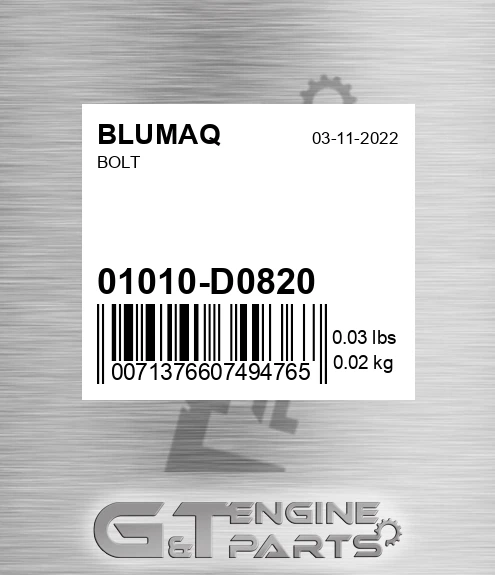 01010-D0820 Bolt for BLUMAQ