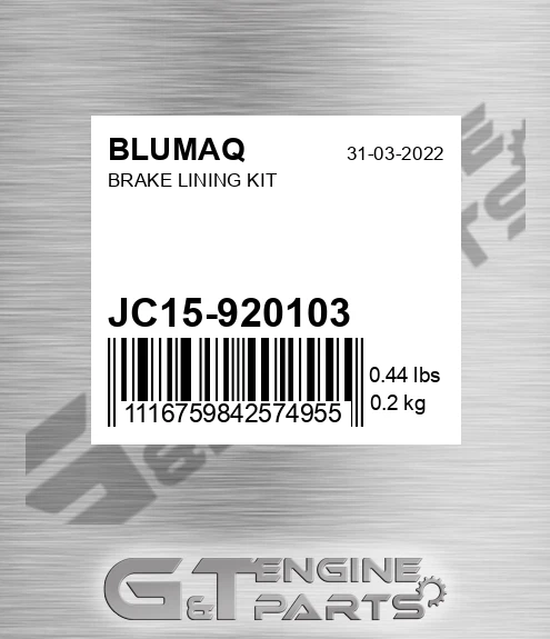 JC15/920103 Brake Lining Kit for BLUMAQ