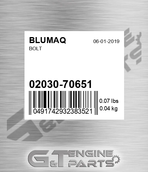 02030-70651 Bolt for BLUMAQ