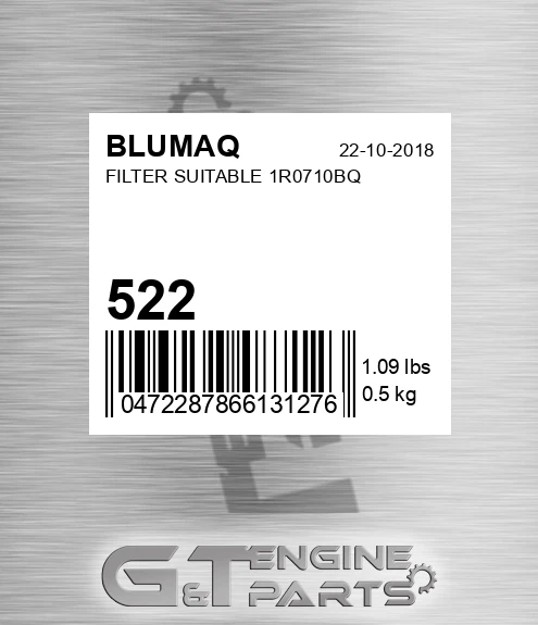 522 BLUMAQ Filter Suitable 1r0710bq